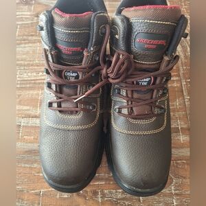 Skechers Burgin Comp Toe Work Boots Men 10.5 Wide Brown Leather Comfort‎ Lace Up